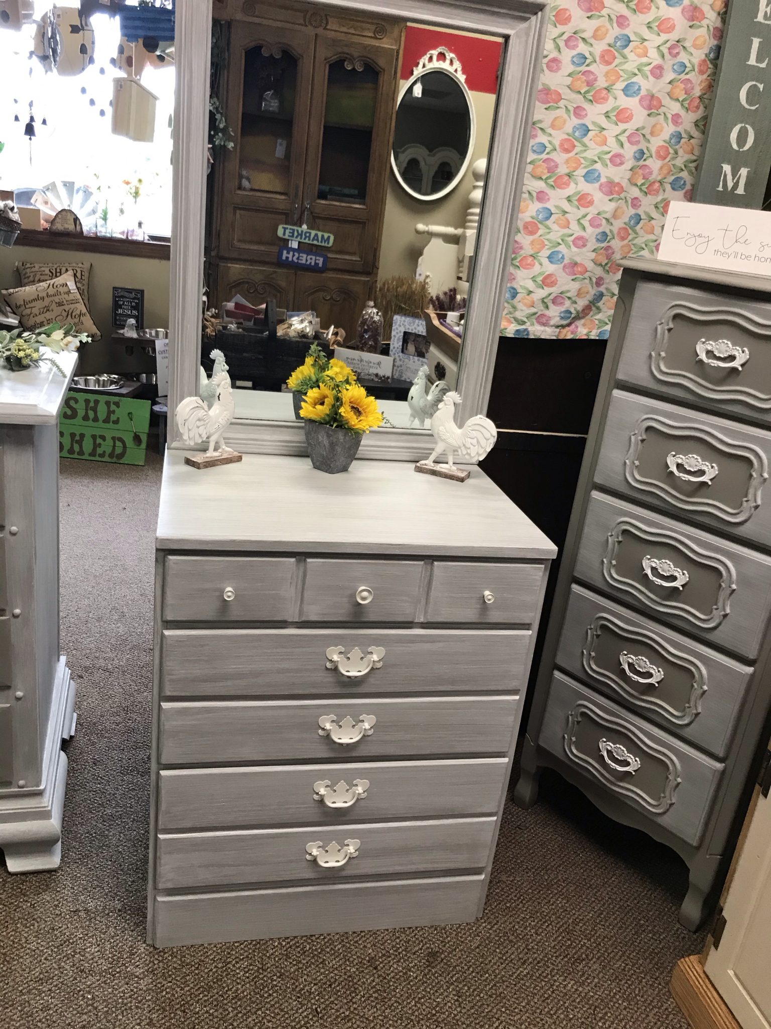 Small Dresser w/Attached Mirror Refreshed Furnishings