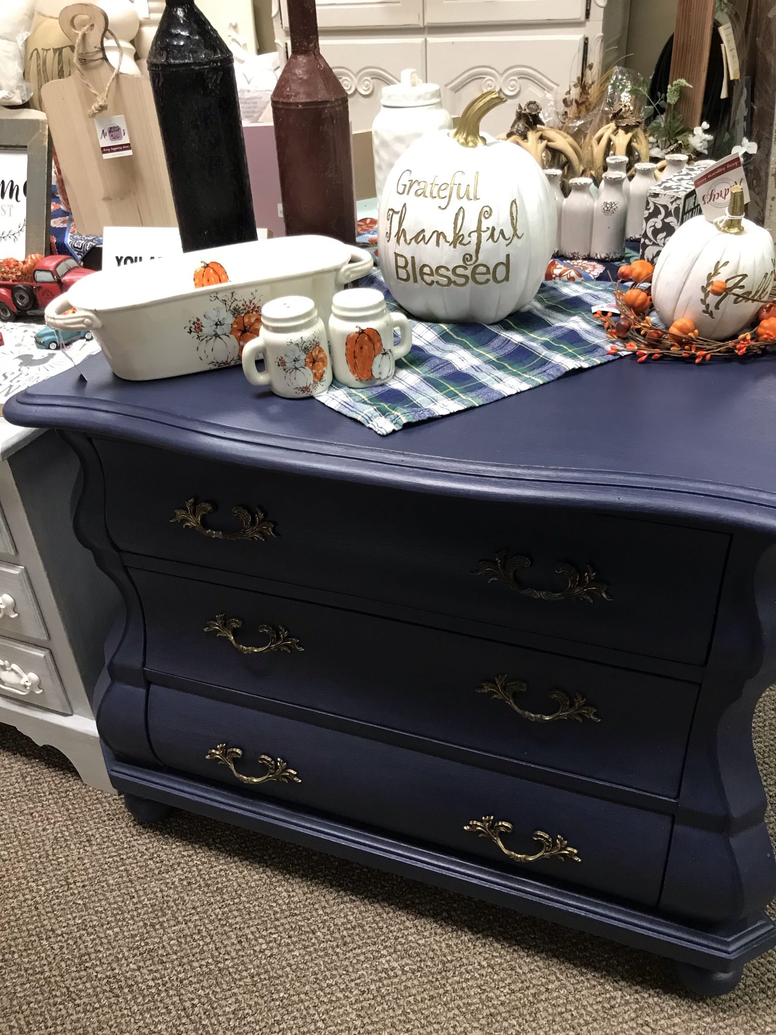 Navy Blue 12Drawer Dresser w/Attached Mirror Refreshed Furnishings