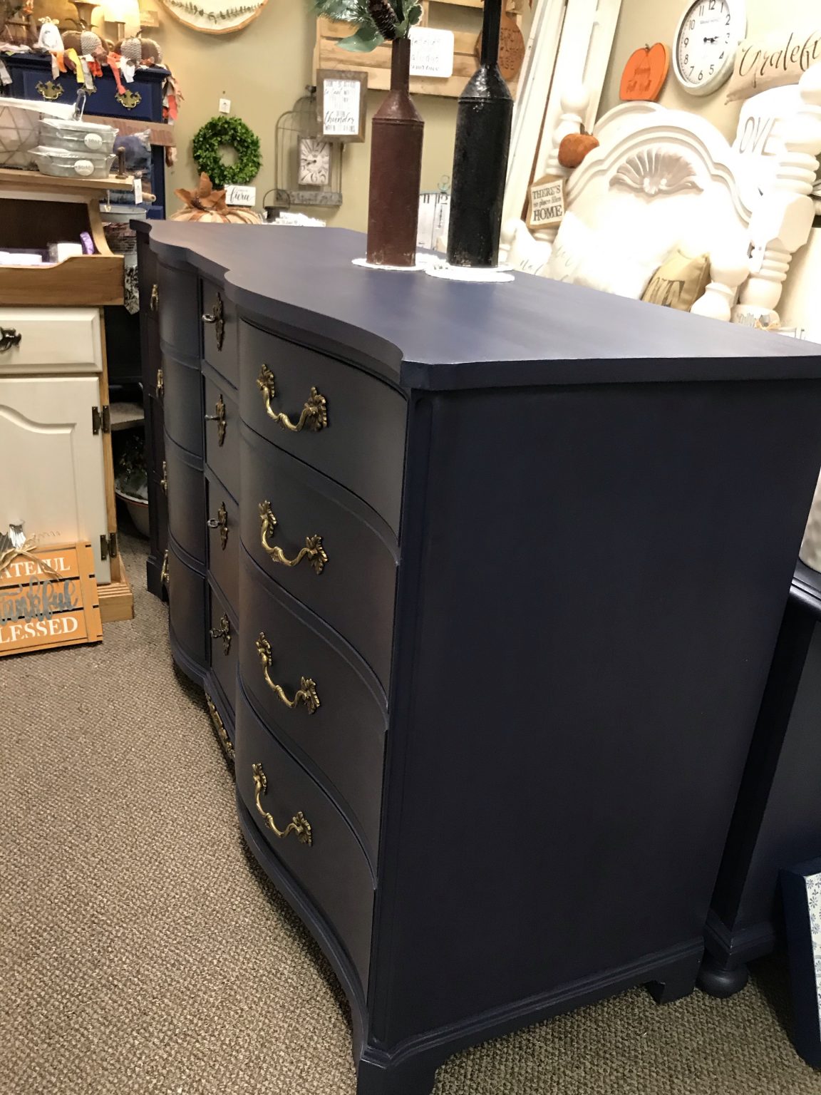 Navy Blue 12Drawer Dresser w/Attached Mirror Refreshed Furnishings