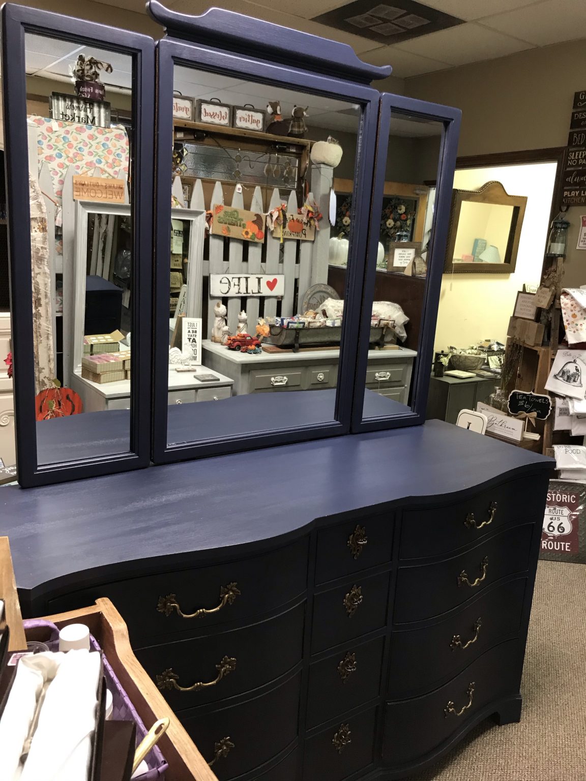 Navy Blue 12Drawer Dresser w/Attached Mirror Refreshed Furnishings