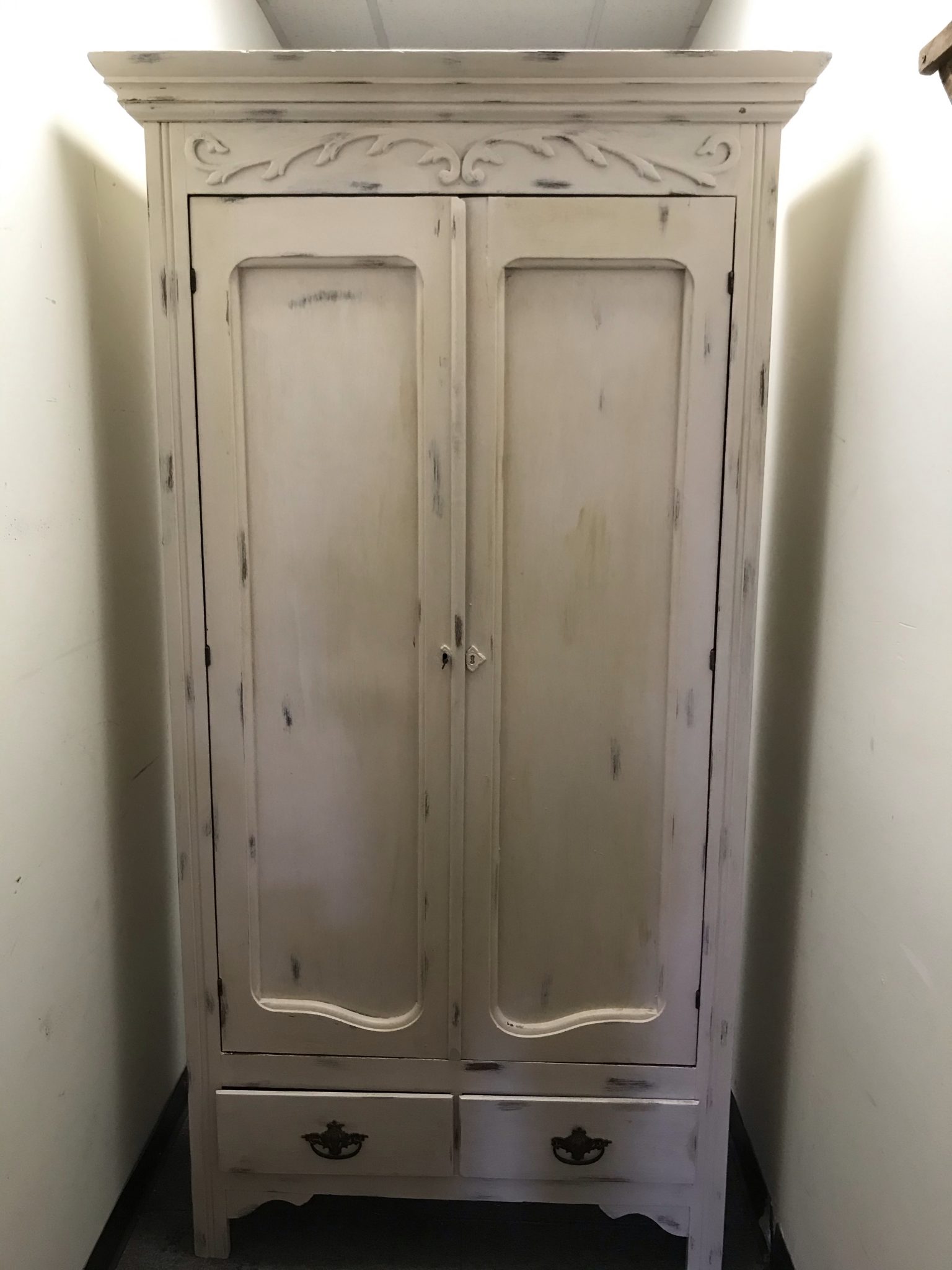 White Distressed Vintage Armoire Refreshed Furnishings