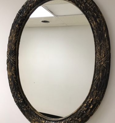 Distressed Black & Gold Vintage Oval Mirror