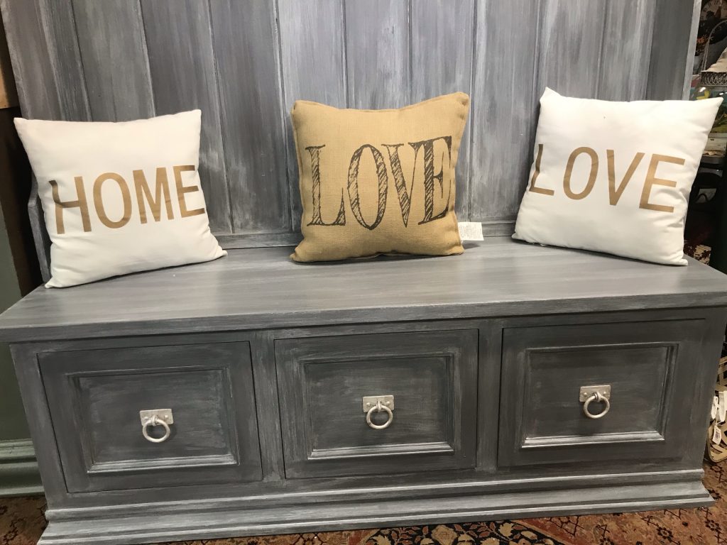 Gray & WhiteWashed Hall Tree 2Piece Unit Refreshed Furnishings