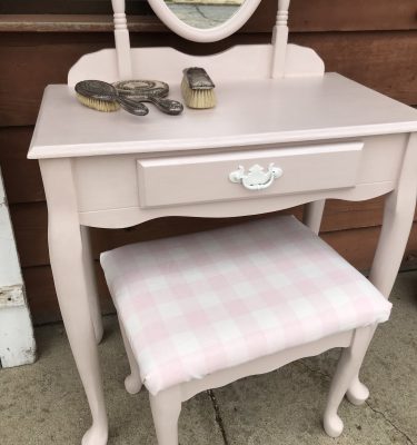 Light Pink 1- Drawer Vanity with Mirror & Stool