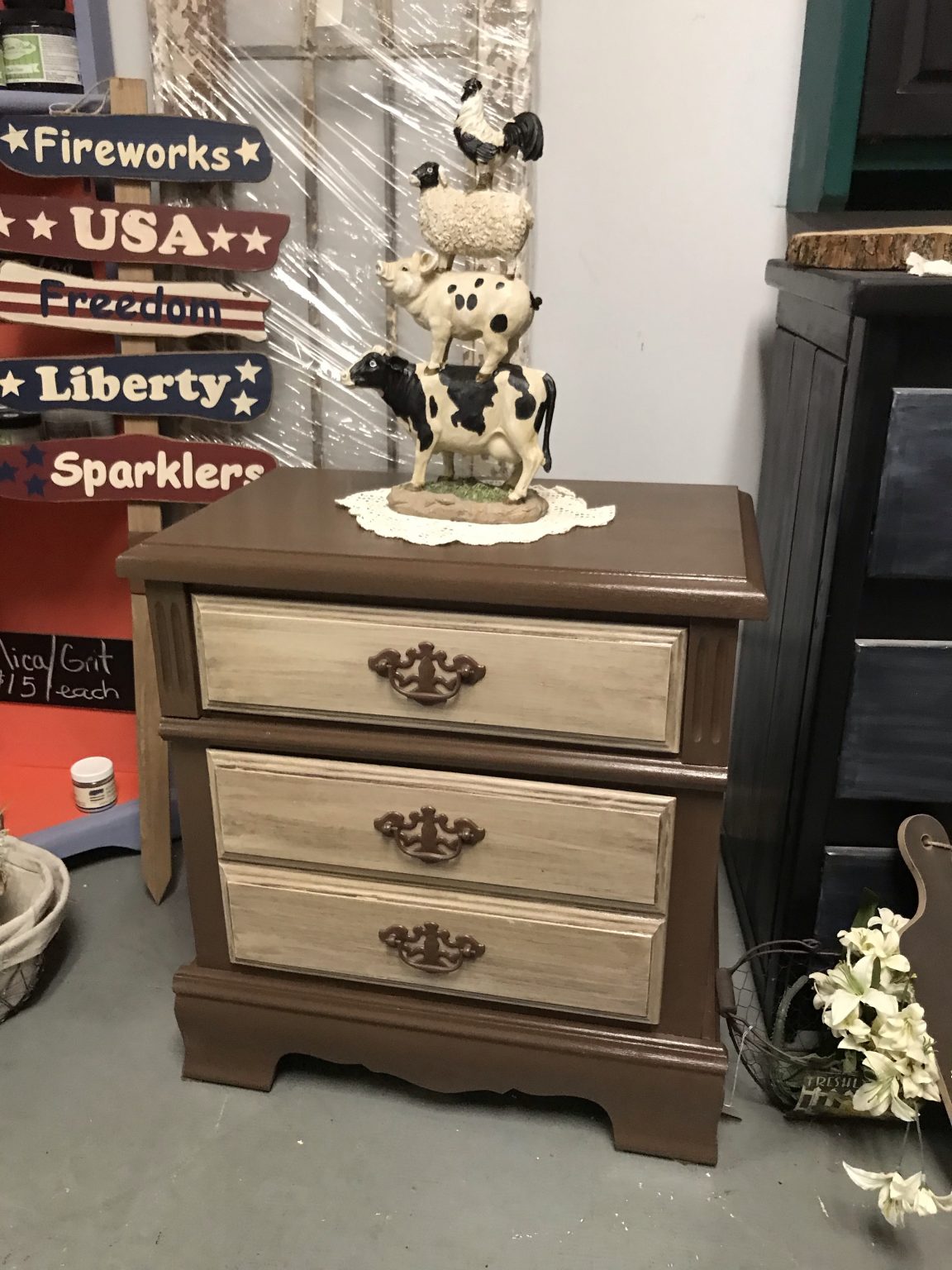 Brown & Cream 3Drawer Nightstand Refreshed Furnishings