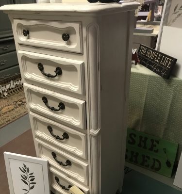 Lightly Distressed Off-White 6-Drawer Tall Narrow Dresser