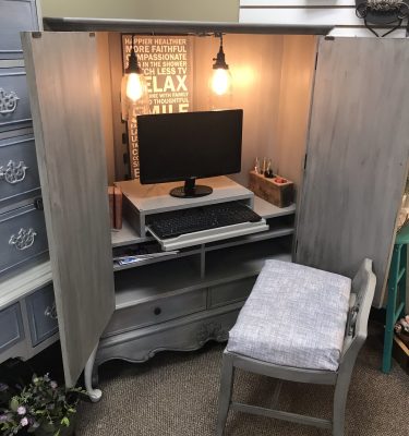 Gray & Black Enclosed Corner Desk Unit & Matching Bench